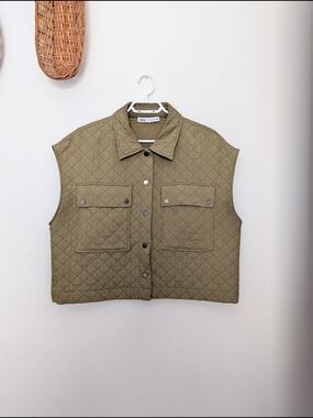Zara Olive Quilted Sleeveless Jacket